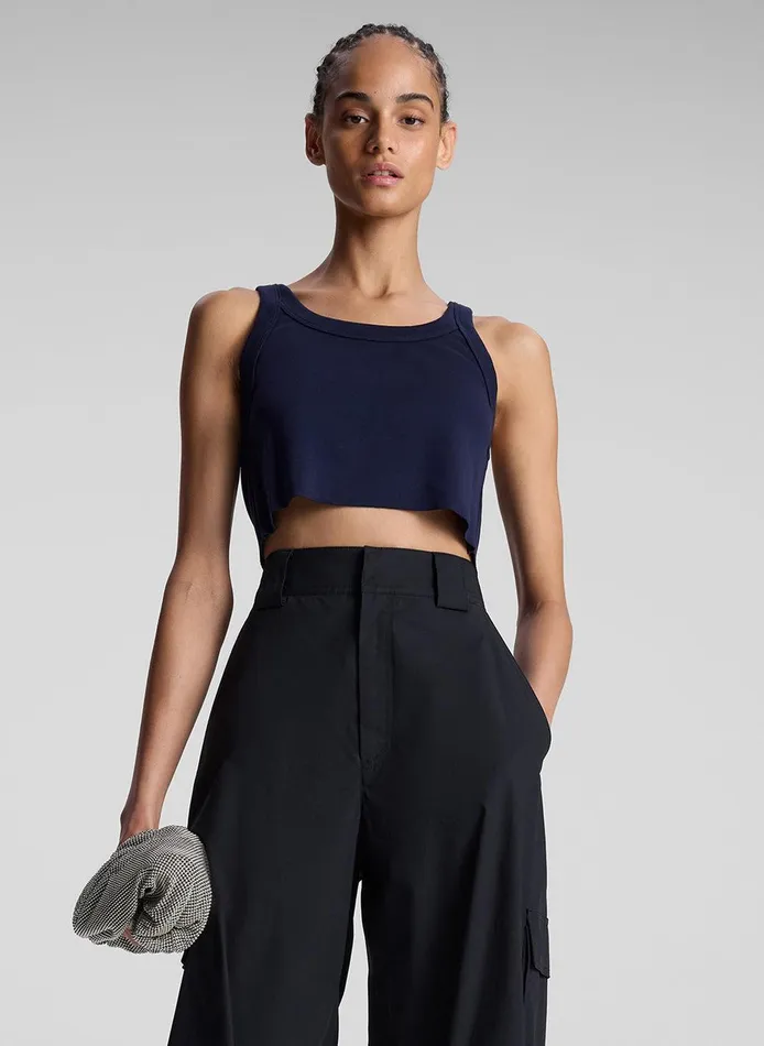 Women Halsey Cropped Cotton Rib Tank Maritime Navy ALC Tees and Tanks