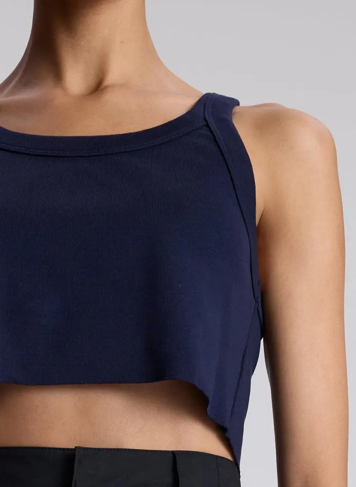 Women Halsey Cropped Cotton Rib Tank Maritime Navy ALC Tees and Tanks