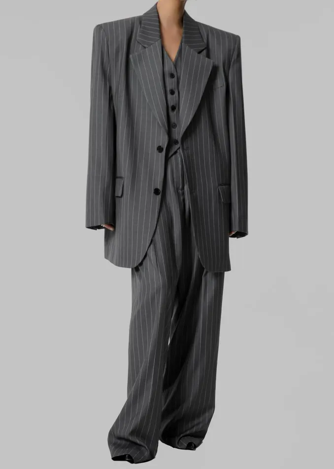 Women Holland Padded Shoulder Blazer 8211 CharcoalWhite Pinstripe The Frankie Shop Outerwear