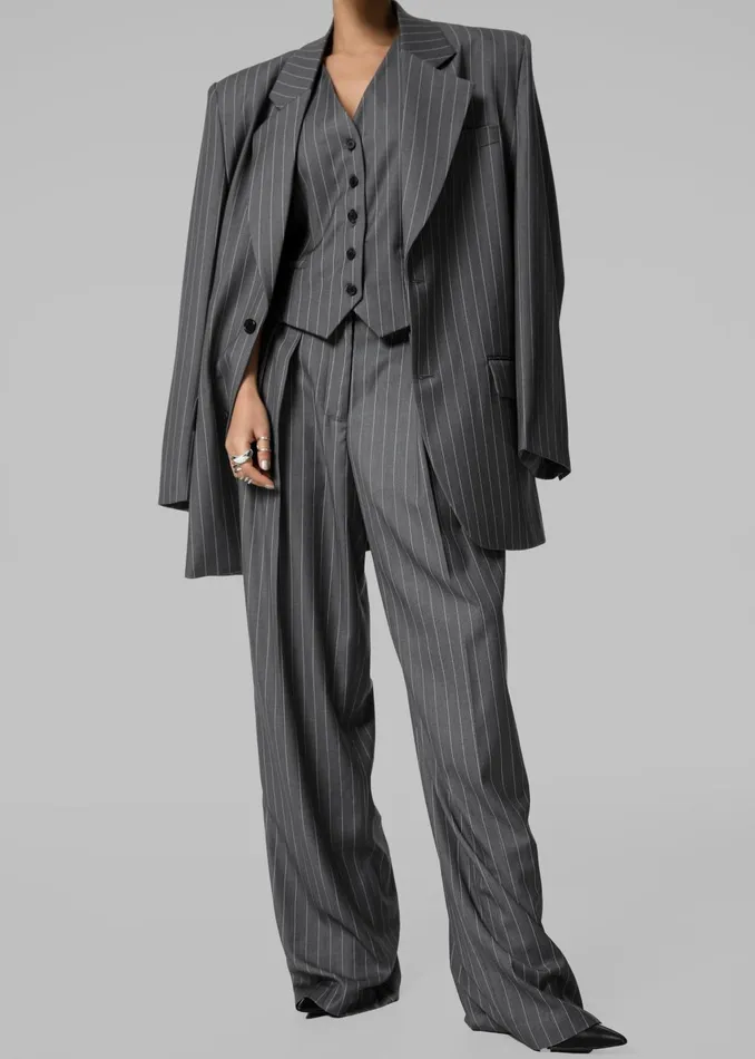 Women Holland Padded Shoulder Blazer 8211 CharcoalWhite Pinstripe The Frankie Shop Outerwear