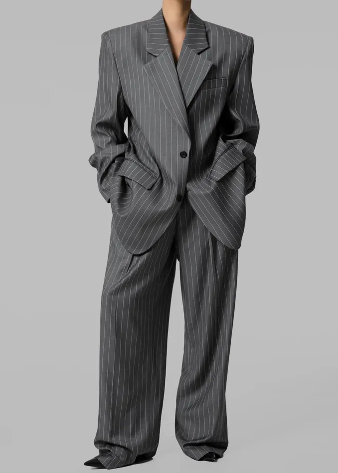 Women Holland Padded Shoulder Blazer 8211 CharcoalWhite Pinstripe The Frankie Shop Outerwear