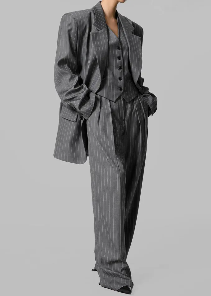 Women Holland Padded Shoulder Blazer 8211 CharcoalWhite Pinstripe The Frankie Shop Outerwear
