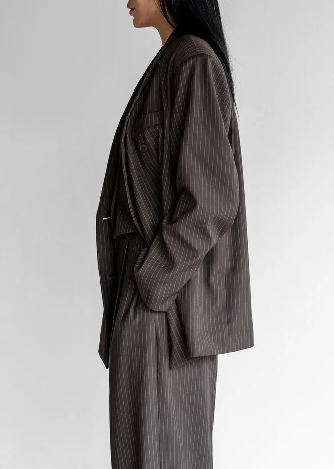 Women Ivey Double Breasted Blazer 8211 BrownWhite Pinstripe The Frankie Shop Outerwear