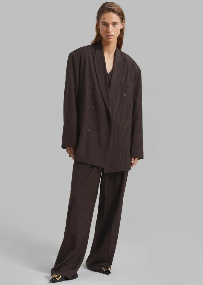 Women Ivey Double Breasted Blazer 8211 BrownWhite Pinstripe The Frankie Shop Outerwear