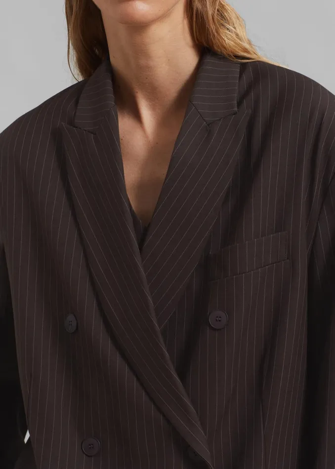 Women Ivey Double Breasted Blazer 8211 BrownWhite Pinstripe The Frankie Shop Outerwear