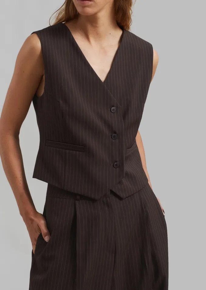 Women Ivey Vest 8211 BrownWhite Pinstripe The Frankie Shop Outerwear