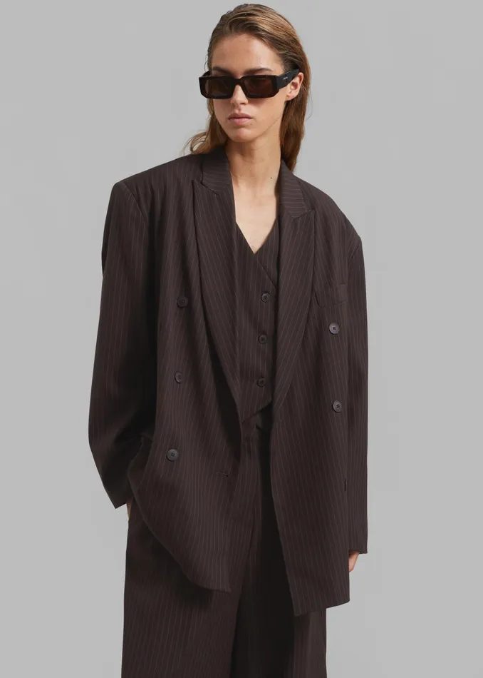 Women Ivey Vest 8211 BrownWhite Pinstripe The Frankie Shop Outerwear