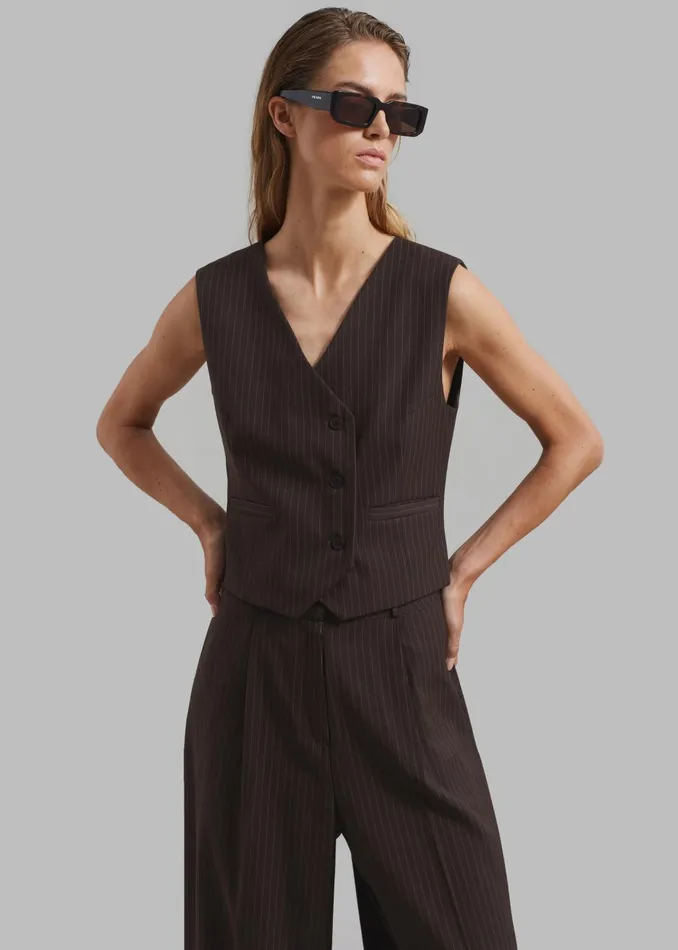 Women Ivey Vest 8211 BrownWhite Pinstripe The Frankie Shop Outerwear