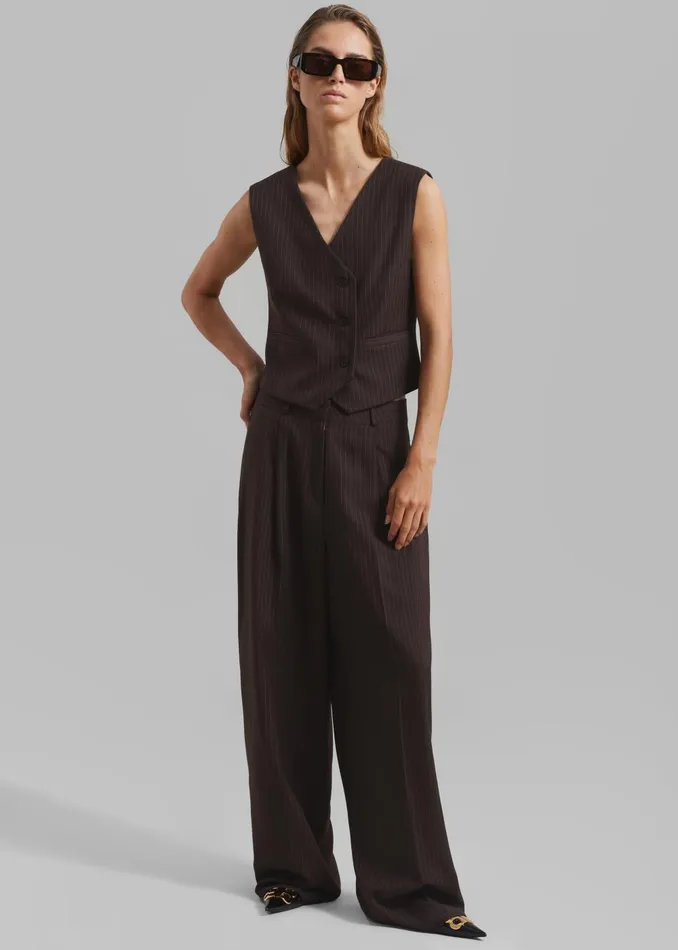 Women Ivey Vest 8211 BrownWhite Pinstripe The Frankie Shop Outerwear