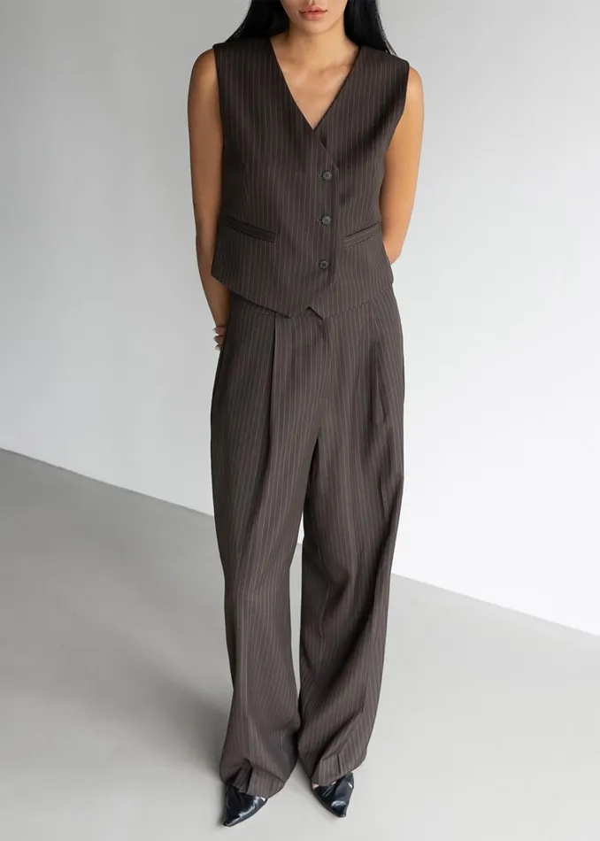 Women Ivey Vest 8211 BrownWhite Pinstripe The Frankie Shop Outerwear