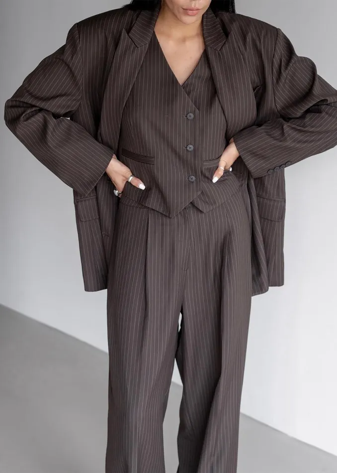 Women Ivey Vest 8211 BrownWhite Pinstripe The Frankie Shop Outerwear
