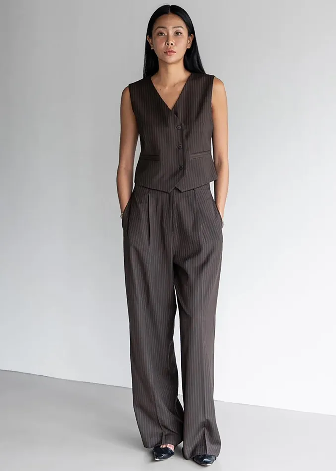 Women Ivey Vest 8211 BrownWhite Pinstripe The Frankie Shop Outerwear