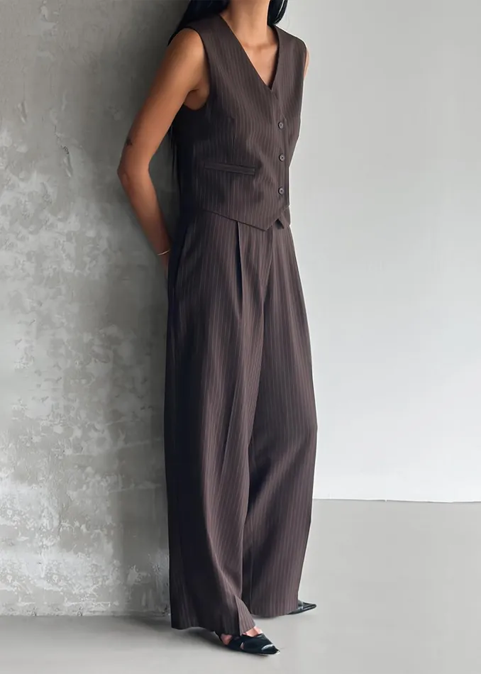 Women Ivey Vest 8211 BrownWhite Pinstripe The Frankie Shop Outerwear