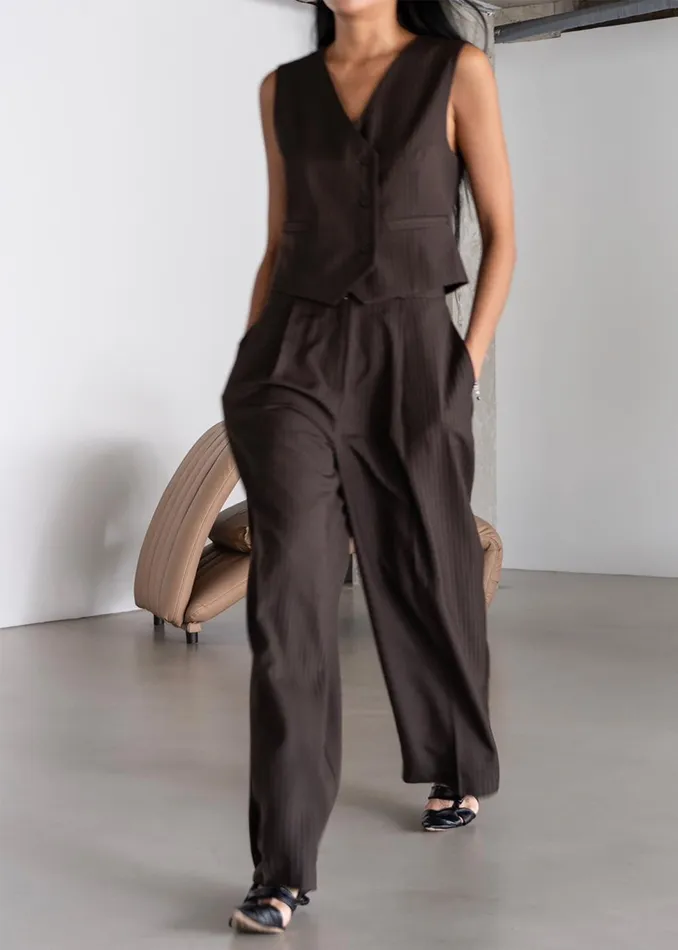 Women Ivey Vest 8211 BrownWhite Pinstripe The Frankie Shop Outerwear