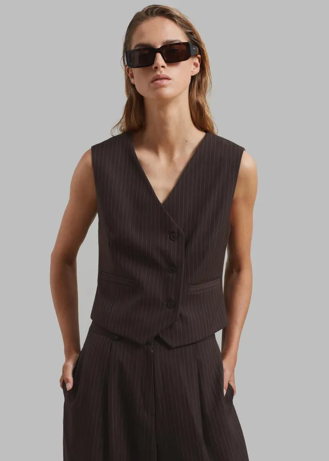 Women Ivey Vest 8211 BrownWhite Pinstripe The Frankie Shop Outerwear