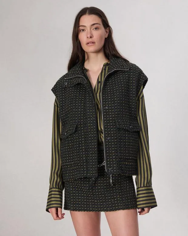 Women Jackets and Coats Rag and Bone Amina Tweed Vest Black Multi