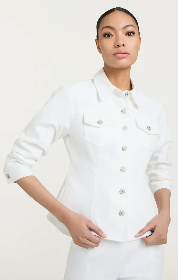 Women Jackets Cinq Sept Denim Scrunched Canyon Jacket White