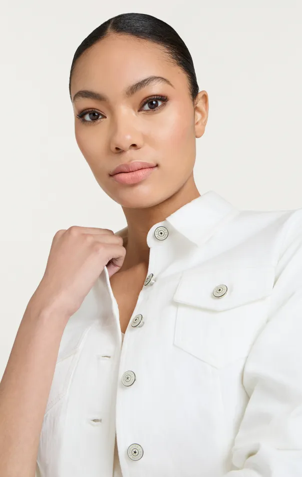 Women Jackets Cinq Sept Denim Scrunched Canyon Jacket White