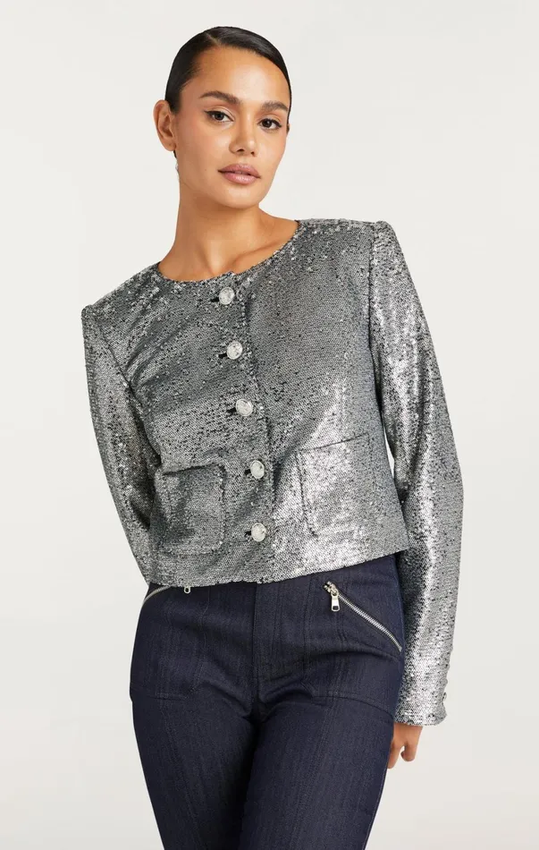 Women Jackets Cinq Sept Sequin Randi Jacket Silver