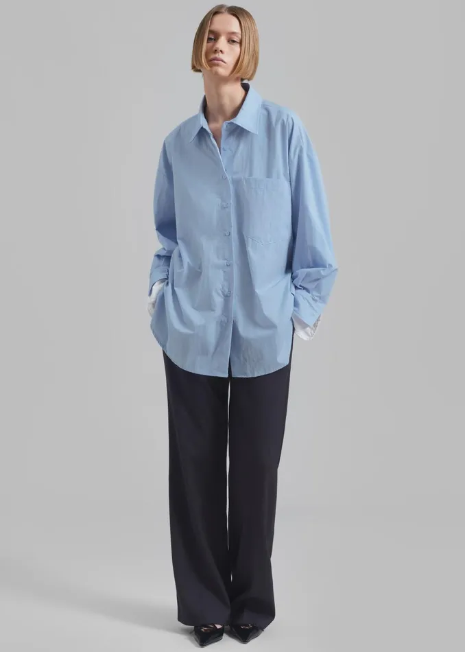 Women Jacqueline Button Up Shirt 8211 Sky The Frankie Shop Tops