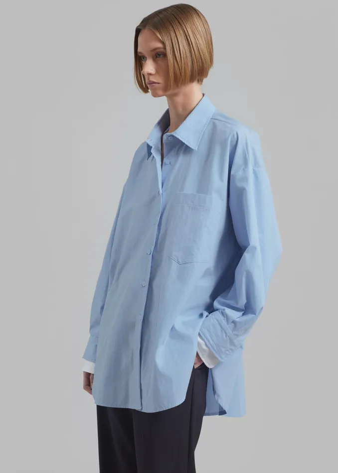 Women Jacqueline Button Up Shirt 8211 Sky The Frankie Shop Tops