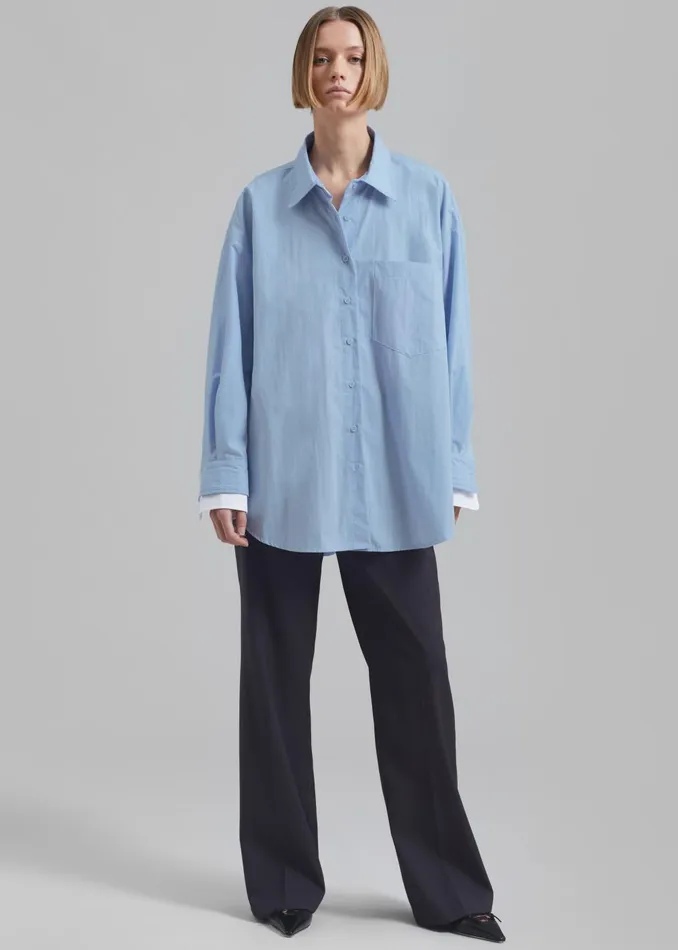 Women Jacqueline Button Up Shirt 8211 Sky The Frankie Shop Tops
