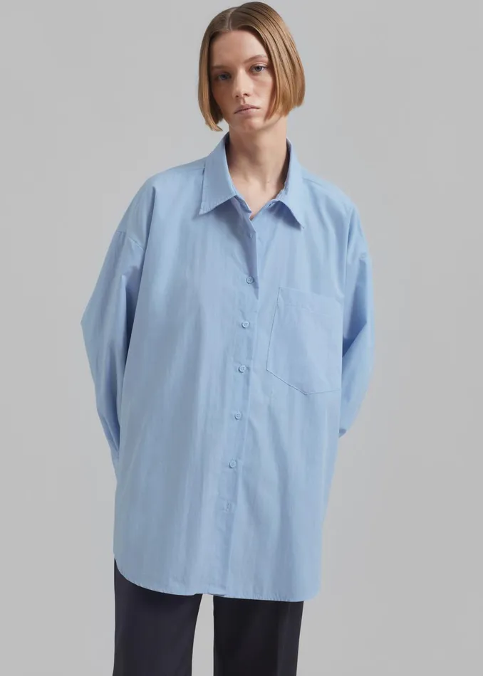 Women Jacqueline Button Up Shirt 8211 Sky The Frankie Shop Tops