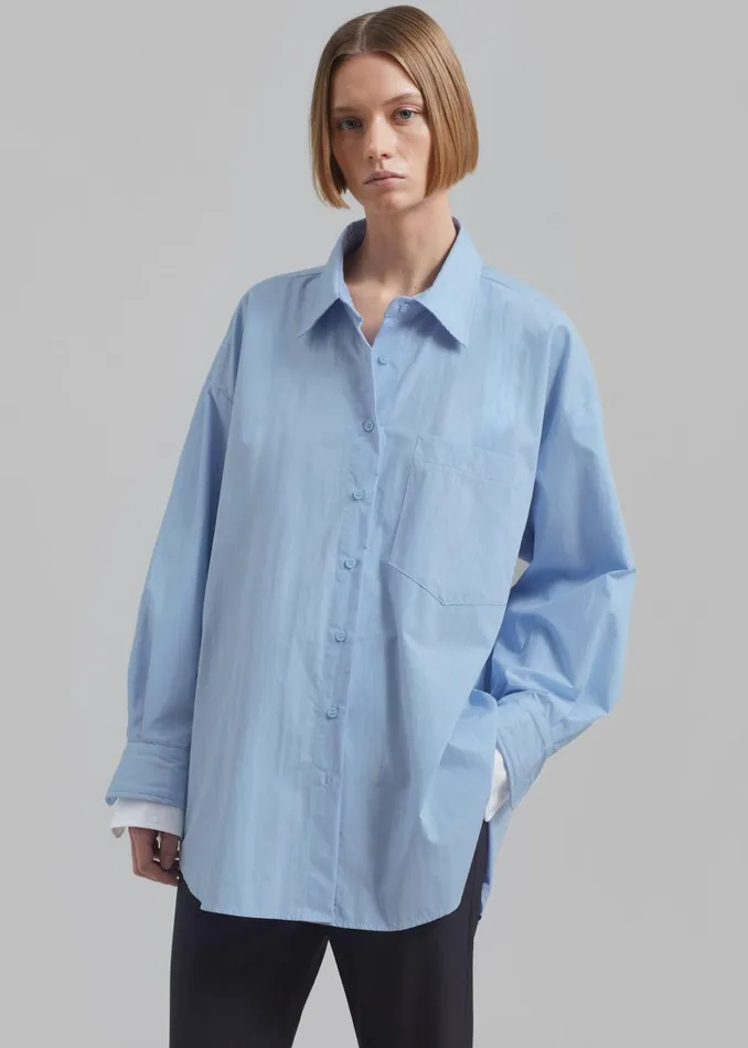Women Jacqueline Button Up Shirt 8211 Sky The Frankie Shop Tops