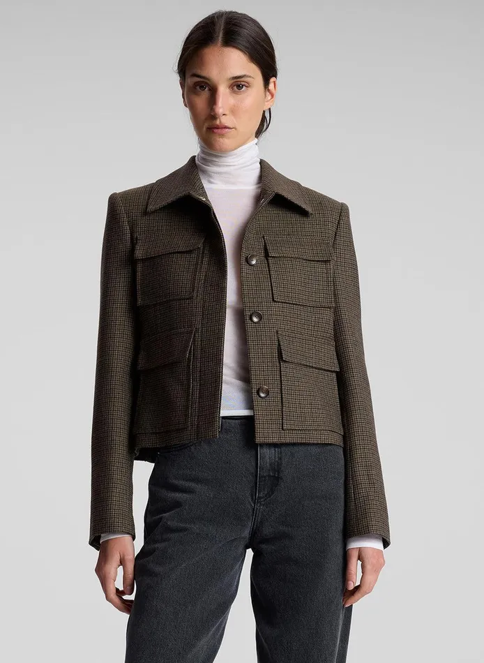 Women Jamie Mini Houndstooth Jacket Tanolive ALC Jackets and Coats