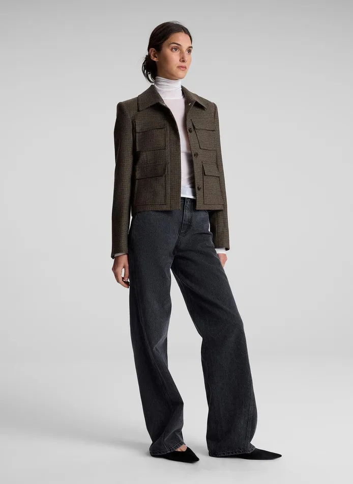 Women Jamie Mini Houndstooth Jacket Tanolive ALC Jackets and Coats