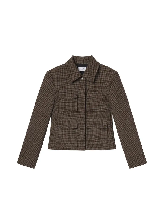 Women Jamie Mini Houndstooth Jacket Tanolive ALC Jackets and Coats