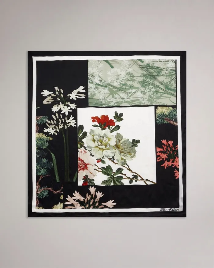 Women JANASI 8211 Floral Collage Print Silk Scarf Black Ted Baker Scarves