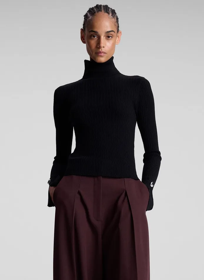 Women Jett Cable Knit Merino Turtleneck Top Black ALC Knitwear