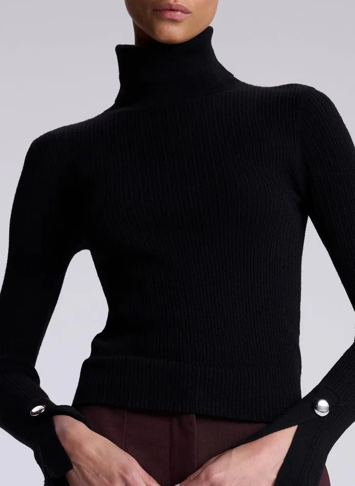 Women Jett Cable Knit Merino Turtleneck Top Black ALC Knitwear