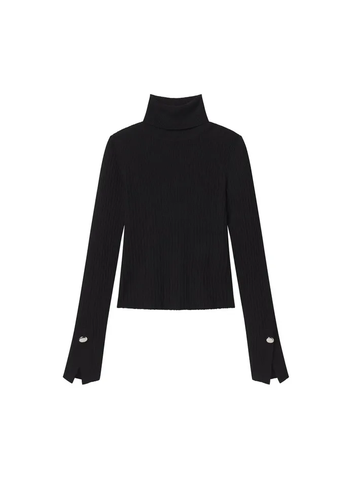 Women Jett Cable Knit Merino Turtleneck Top Black ALC Knitwear