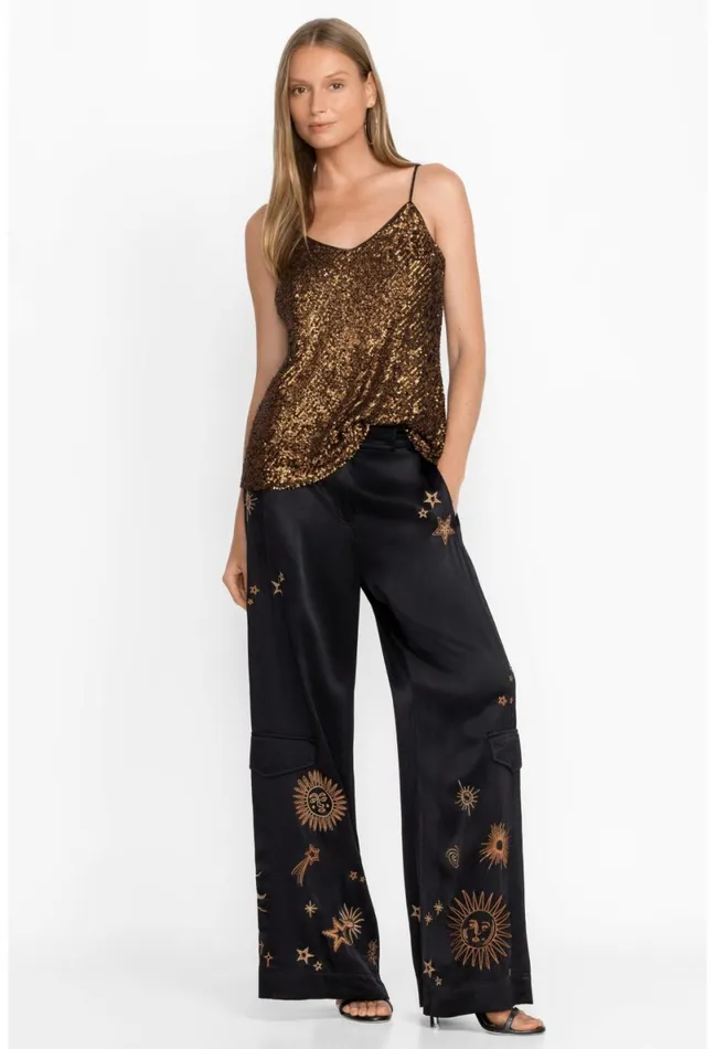 Women Johnny Was Bottoms Estrella Wide Leg Cargo Pant Black
