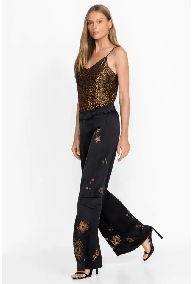 Women Johnny Was Bottoms Estrella Wide Leg Cargo Pant Black