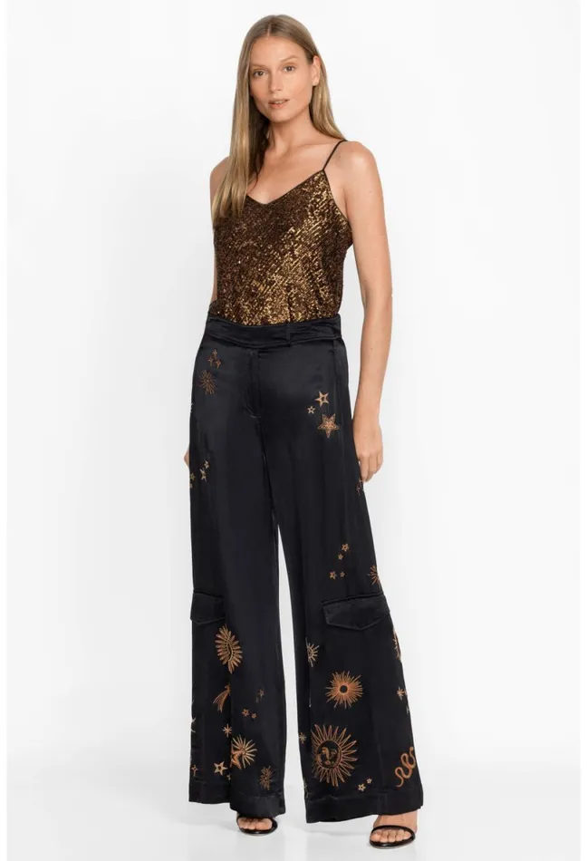 Women Johnny Was Bottoms Estrella Wide Leg Cargo Pant Black