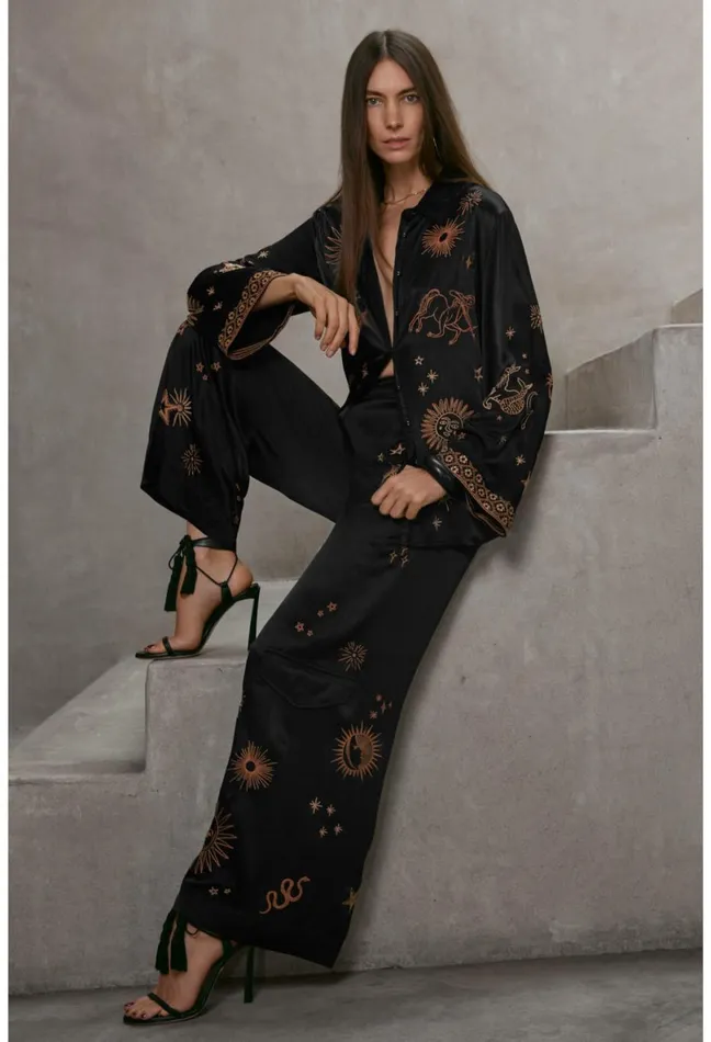 Women Johnny Was Bottoms Estrella Wide Leg Cargo Pant Black