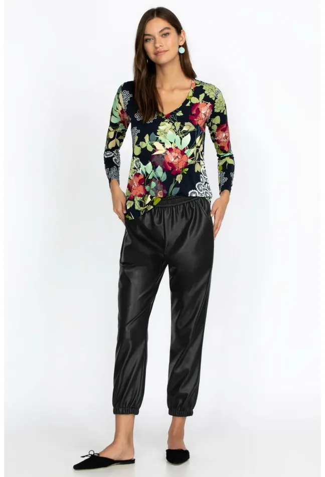 Women Johnny Was Bottoms Vegan Leather Jogger Black