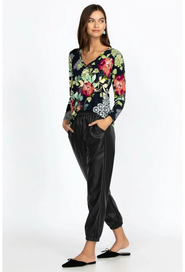 Women Johnny Was Bottoms Vegan Leather Jogger Black