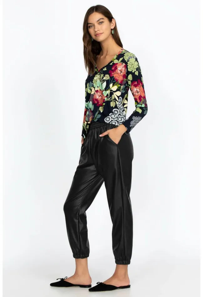 Women Johnny Was Bottoms Vegan Leather Jogger Black