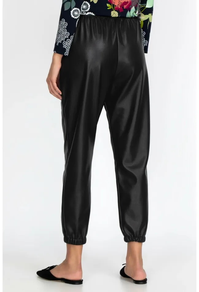 Women Johnny Was Bottoms Vegan Leather Jogger Black