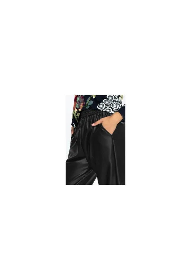 Women Johnny Was Bottoms Vegan Leather Jogger Black