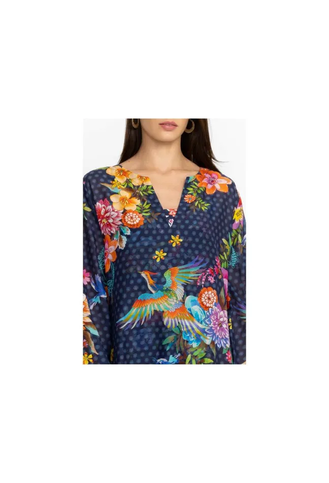Women Johnny Was Cover Ups and Kimonos Ocean Dreamer Puff Sleeve Maxi CoverUp Ocean Dreamer