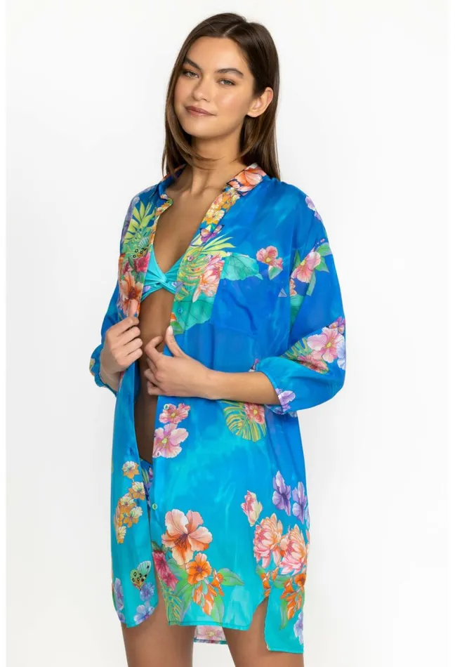 Women Johnny Was Cover Ups and Kimonos Water Tropic Shirt Dress Water Tropic