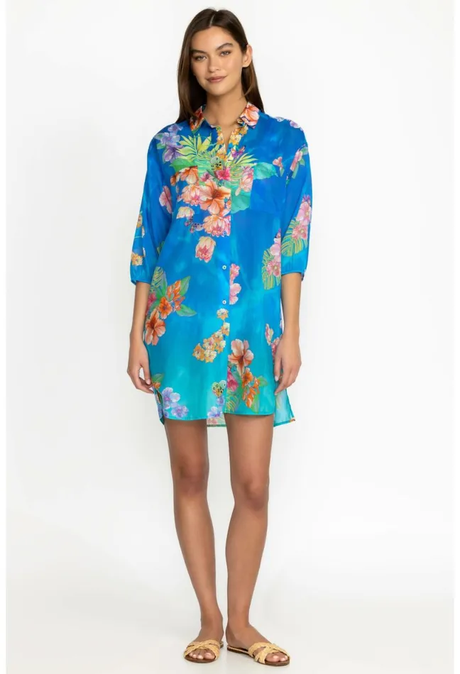 Women Johnny Was Cover Ups and Kimonos Water Tropic Shirt Dress Water Tropic