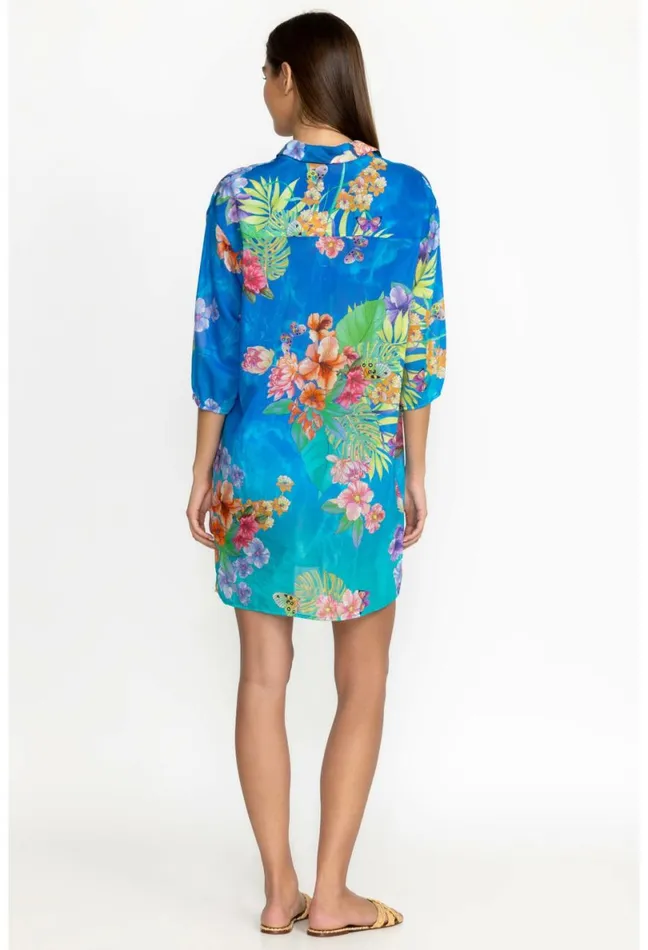 Women Johnny Was Cover Ups and Kimonos Water Tropic Shirt Dress Water Tropic
