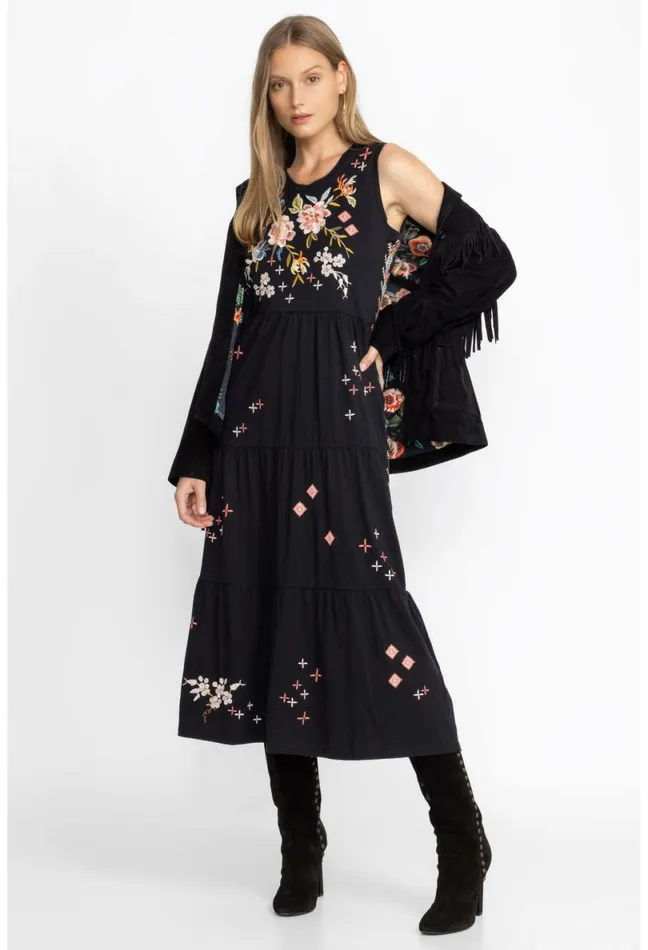 Women Johnny Was Dresses Ceretti Tiered Maxi Tank Dress Black