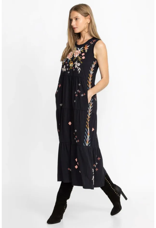 Women Johnny Was Dresses Ceretti Tiered Maxi Tank Dress Black